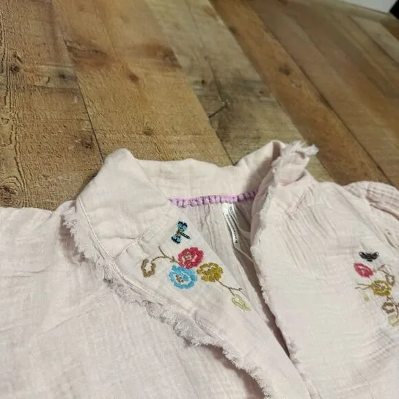 Anthropologie New Romilly Top Button-up Collared Women Size M Pink Embroidery - Picture 8 of 14